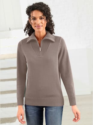 Pull en maille côtelée col montant à glissière