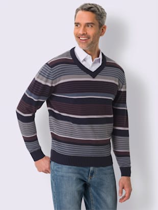 Pull Homme Col Rond à Rayures - Légère Maille 70% Coton 30% Acrylique Pour Automne/Hiver - 4
