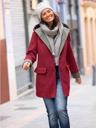 Manteau imitation laine poches plaquées à rabat avec capuche