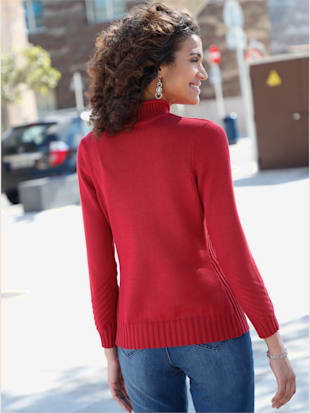 Pull femme col montant côtelé petite fente devant