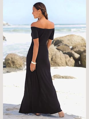 Robe longue robe carmen à manches courtes, jambes fendues (Image 4)