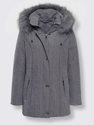 Manteau coupe cintrée col à revers et capuche amovible imitation fourrure
