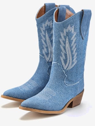 Bottines cowboy look denim tendance avec coutures décoratives mode