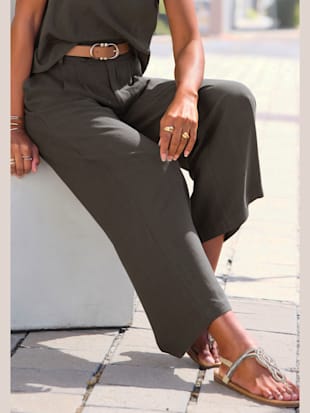 Pantalon avec plis de ceinture pantalon tissé avec deux boutons aux bords-côtes (Image 2)