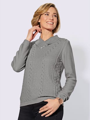 Pull à encolure en v motif tricoté avec partie ajourée devant - gris pierre - 44 - WITT