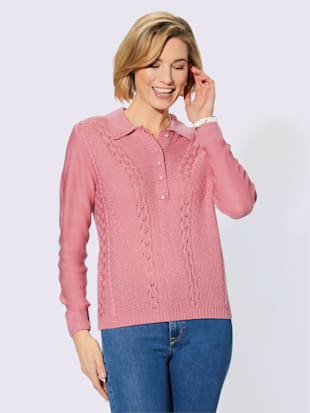 Pull polo mélange de motifs structurés/ajourés - vieux rose - 46 - WITT