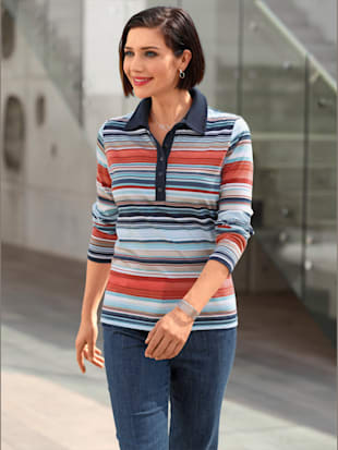 Polo rayé multicolore manches longues patte boutonnage