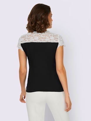 T-shirt dentelle contrastée sur l'encolure et aux manches