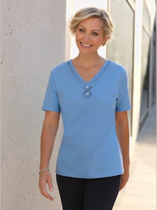 T-shirt en v rubans décoratifs à l'encolure - bleu ciel - 56 - Witt