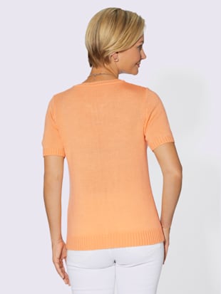 Pull à manches courtes motif tricoté avec partie ajourée devant