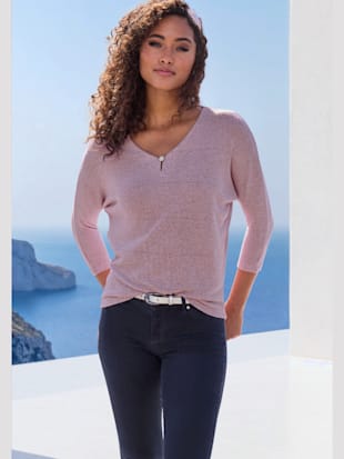T-shirt à manches 3/4 bouton brillant à strass au niveau de l'encolure (Image 1)