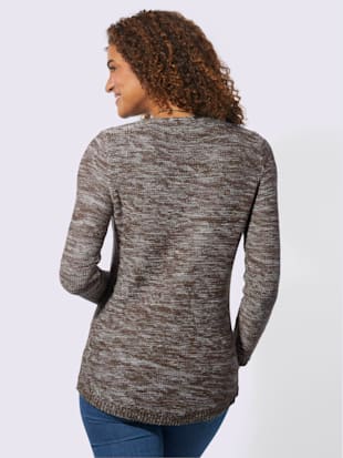 Pull chiné encolure ronde finitions côtelées avec le dos plus long (Image 3)