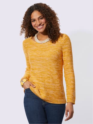 Pull chiné encolure ronde finitions côtelées avec le dos plus long