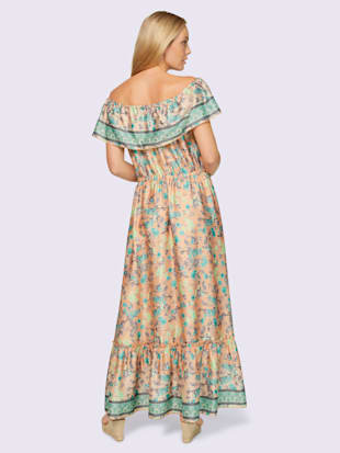 Robe imprimée peut être porté en encolure ronde ou carmen