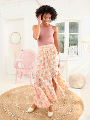 Jupe imprimée superbe broderie ajourée