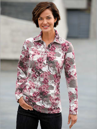 T-shirt imprimé motif floral col polo patte de boutonnage