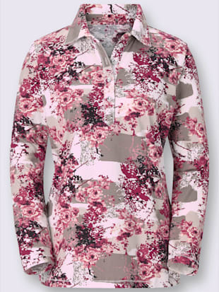 T-shirt imprimé motif floral col polo patte de boutonnage