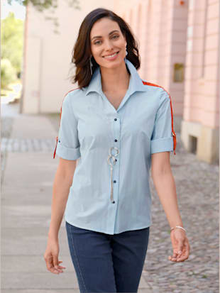 Chemisier à manches courtes 50% coton - bleu clair - 46 - Witt