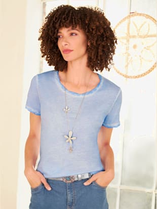 T-shirt délavage « oil dyed » tendance, couleur bleu clair - HELLINE