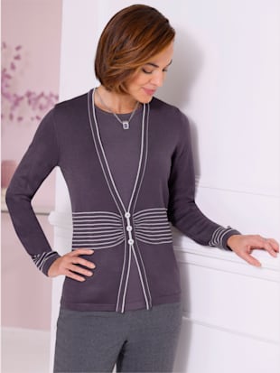 Pull aspect 2 en 1 tendance - figue-écru à rayures fines - 56 - WITT
