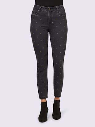 Jean push-up œillets décoratifs, couleur denim gris foncé - HELLINE