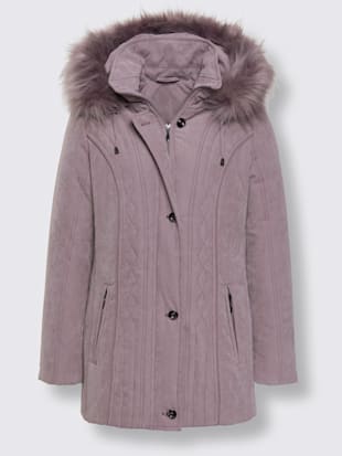 Manteau coupe cintrée col à revers et capuche amovible imitation fourrure