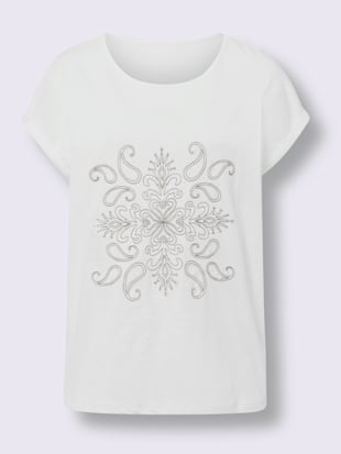 T-shirt à encolure ronde broderie contrastée (Image 4)