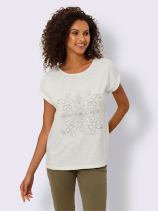 T-shirt à encolure ronde broderie contrastée (Image 2)