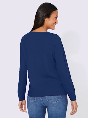 Pull encolure ronde empiècements latéraux côtelés