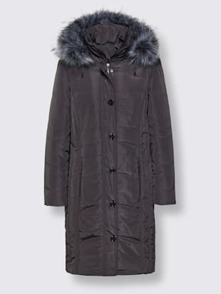 Manteau chaud mattelassé col montant capuche amovible imitation fourrure