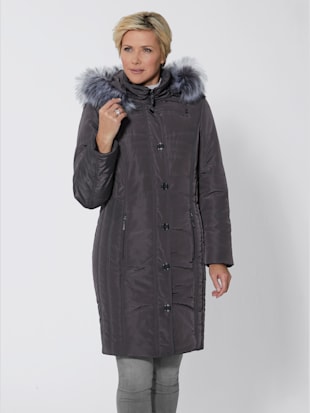 Manteau chaud mattelassé col montant capuche amovible imitation fourrure