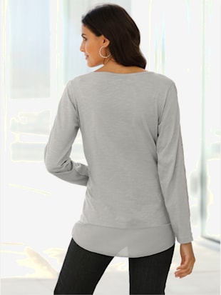 T-shirt femme en coton col tunisien manches longues imprimé
