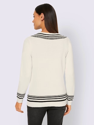 Pull joli motif rayé à l'encolure et à la ceinture