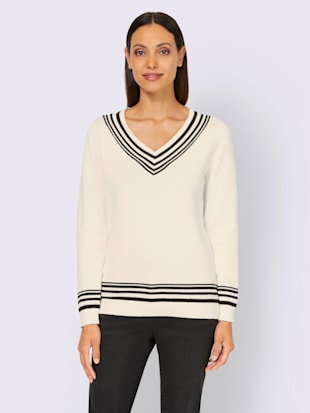 Pull joli motif rayé à l'encolure et à la ceinture