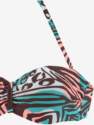 Haut de bikini bandeau à armatures imprimé, effet de couleur différent pour chaque pièce