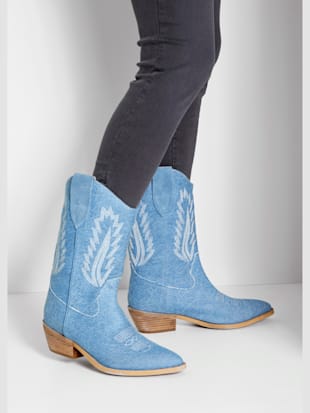 Bottines cowboy look denim tendance avec coutures décoratives mode