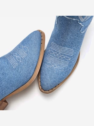 Bottines cowboy look denim tendance avec coutures décoratives mode