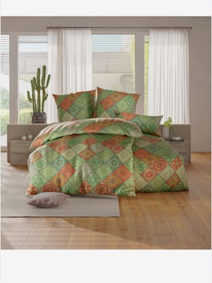 wäschepur Linge de lit renforcé lisse - - réséda-orange imprimé - Femme taille 5