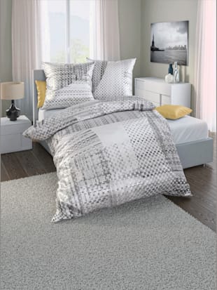 Linge de lit flanelle fine douce, coleur Imprimé gris-blanc - HELLINE
