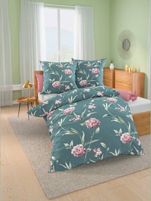 Linge de lit renforcé lisse, couleur bleu pétrole imprimé - HELLINE