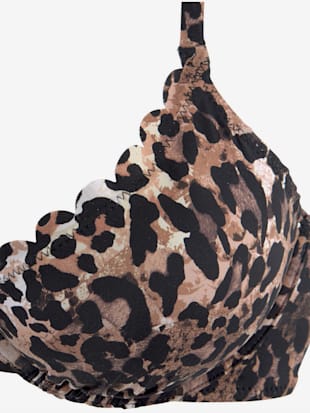 Haut de maillot de bain à armatures imprimé léopard tendance et bord ondulé