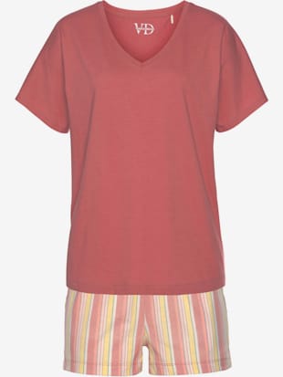 Pyjama court avec t-shirt uni et short imprimé