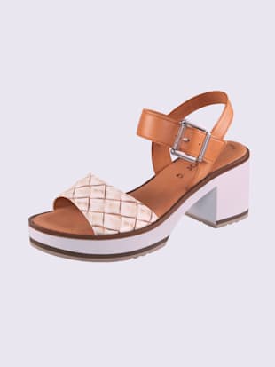 Sandales cuir de qualité, couleur blanc-chamois imprimé - HELLINE