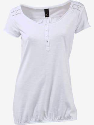 T-shirt à encolure ronde superbes détails en dentelle et boutons brillants