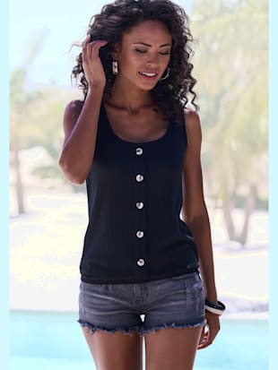 Debardeur patte de boutonnage décorative tendance avec boutons imitation corne