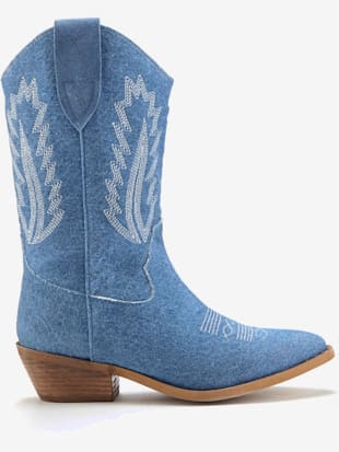 Bottines cowboy look denim tendance avec coutures décoratives mode