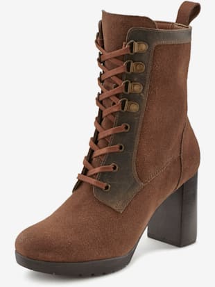 Bottines à lacets cuir doux de qualité, coleur marron - HELLINE