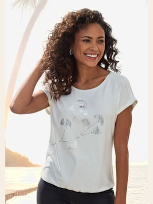T-shirt à manches courtes imprimé feuille de qualité avec design floral (Image 2)