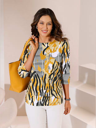 T-shirt à manches 3/4 imprimé animal décoratif - écru-ocre imprimé - 40 - Moda Vilona