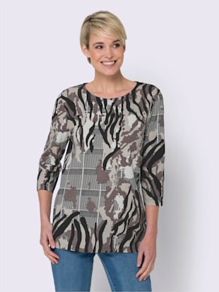 T-shirt à manches 3/4 imprimé animal décoratif - écru-taupe imprimé - 52 - Moda Vilona